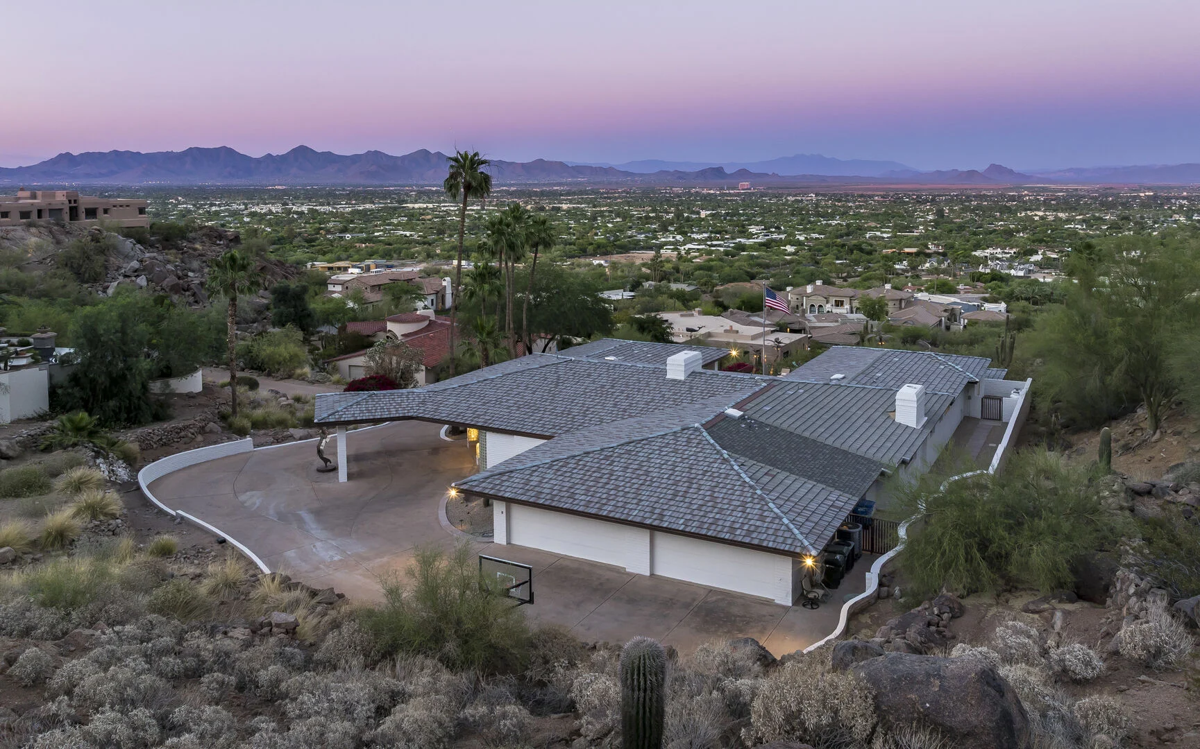 Sunset over Paradise Valley and Scottsdale from the estate